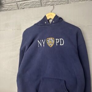 VTG NYPD Hoodie Sweatshirt Mens 2XL Blue New York City Police Dept Y2K Faded 90s